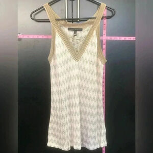 WHBM Knit Chevron Pattern,sleeveless,low v-neck X detail,gold metallic threading